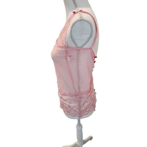 Vintage 90s Shirley of Hollywood Top Pink Lace Teddy Intimates Garter M Sexy - Picture 3 of 7